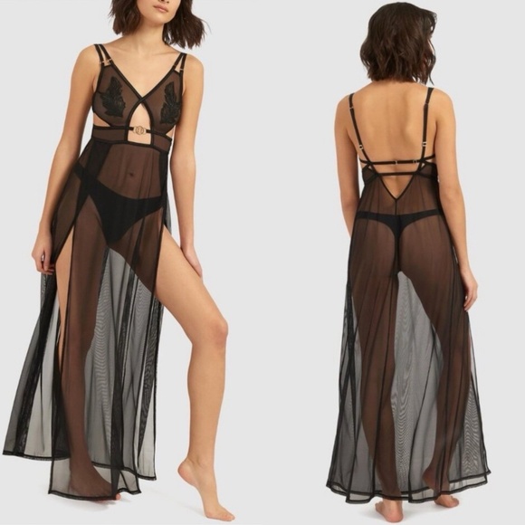 Bluebella Ophelia Black Mesh & Lace Sheer Long Lingerie Nightgown - Picture 12 of 12